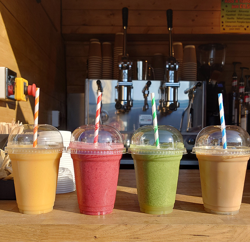 Colourful smoothies and iced drinks at The Daily Grind Coffee Van, Gosport