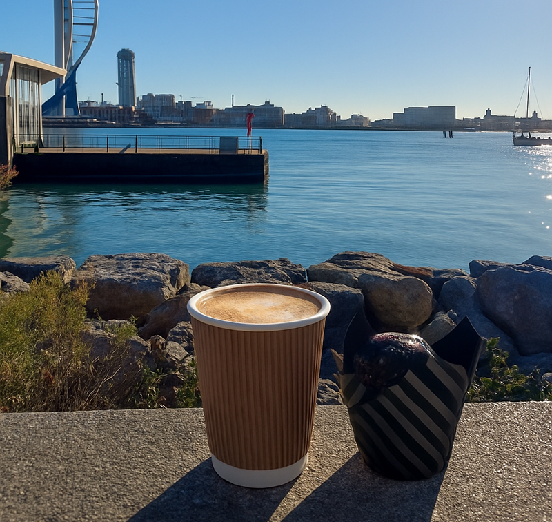 The Daily Grind Coffee Van at Gosport Ferry Terminal with the Spinnaker Tower visible across the water
